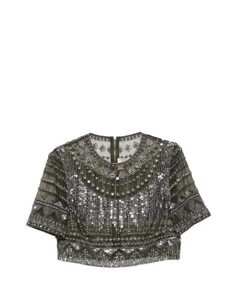  Elie Saab Haut à Ornements De Sequins Et De Perles - Argent 