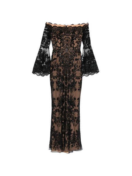  Elie Saab Robe Longue évasée à Détails En Dentelle - Noir 