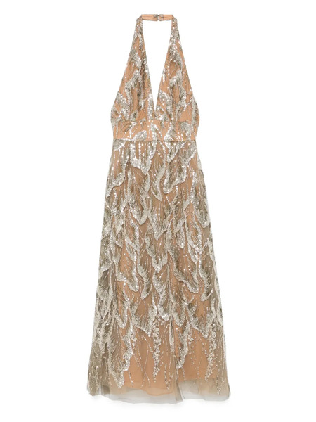  Elie Saab Robe Mi-longue à Ornements De Sequins - Marron 