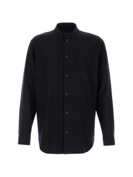  Emporio Armani Band-collar Wool Shirt - Noir 