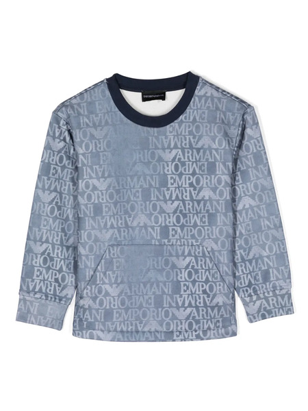  Emporio Armani Kids Sweat En Coton Mélangé à Logo Imprimé - Bleu 