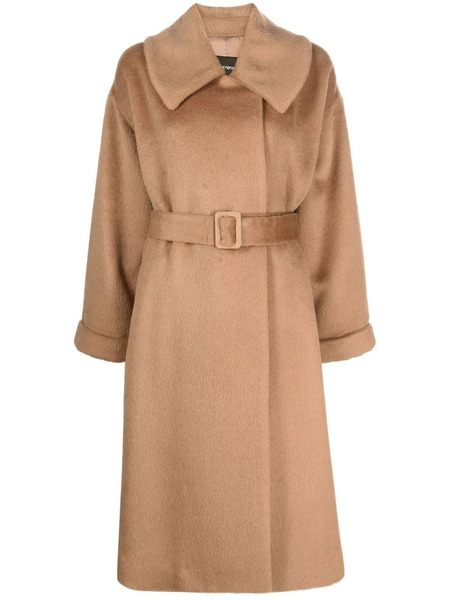  Emporio Armani Manteau Long à Taille Ceinturée - Marron 