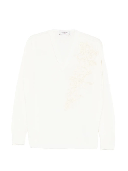  Ermanno Firenze Pull à Col V - Blanc 