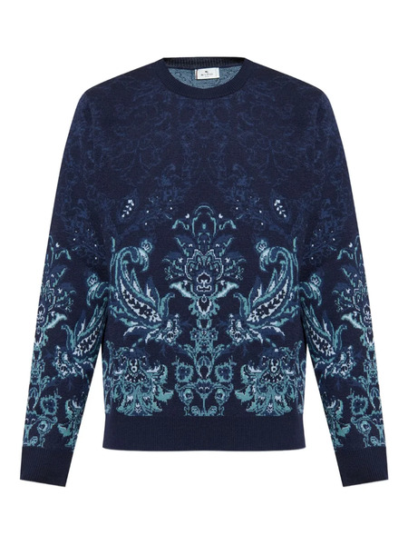  Etro Pull à Fleurs En Jacquard - Bleu 