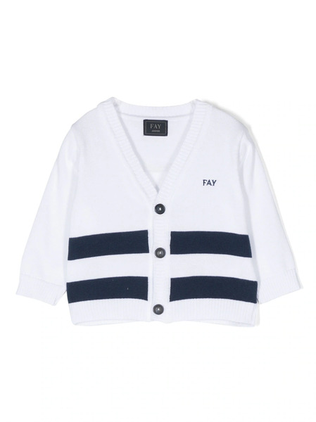  Fay Kids Cardigan En Maille à Rayures - Blanc 