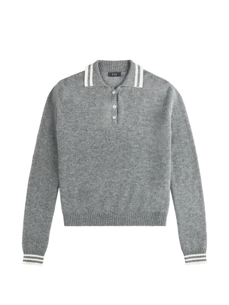  Fay Stripe-trim Button-up Sweater - Gris 