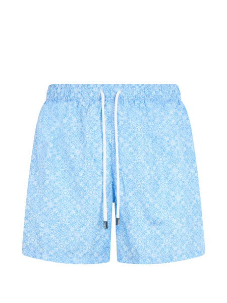  Fedeli Patterned-print Drawstring Swim Shorts - Bleu 