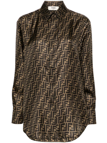  Fendi Chemise En Soie à Logo Ff - Marron 