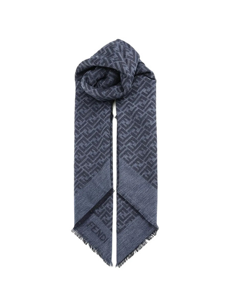  Fendi Ff Monogram Fringed Scarf - Gris 