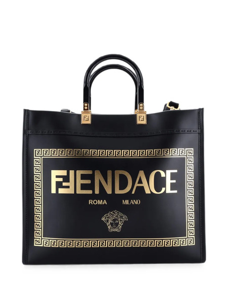  Fendi Pre-owned X Versace Fendace Convertible Sunshine Shopper Printed Leather Medium Tote Bag - Noir 