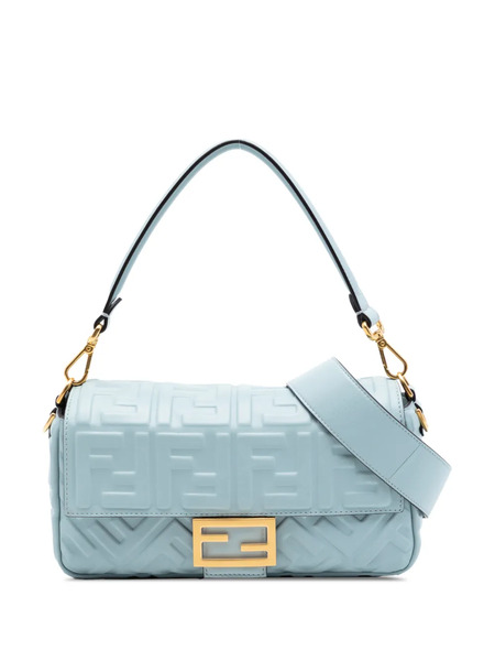  Fendi Pre-owned 2010-2026 Zucca Embossed Leather Baguette Satchel - Bleu 