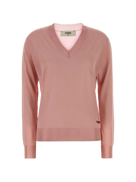  Fendi Pull Stretch à Col V - Rose 