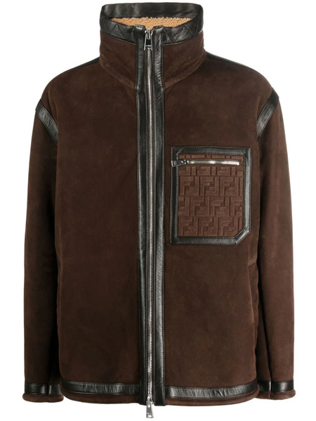  Fendi Veste En Peau Lainée à Logo Embossé - Marron 