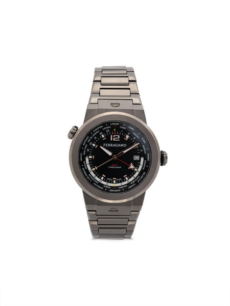  Ferragamo Montre F-80 Worldtime 43 Mm - Noir 
