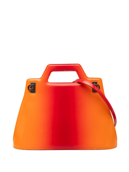  Ferragamo Pre-owned 2000-2026 Gradient Brushed Calfskin Gancini Wanda Top Handle Bag Satchel - Orange 