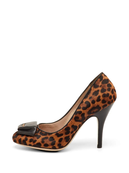  Ferragamo Pre-owned Leopard-print Bow Pumps - Marron 