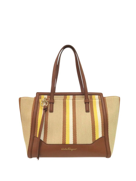  Ferragamo Pre-owned Sac Cabas Amy Format Moyen En Toile à Rayures Et Cuir (2000-2010) - Tons Neutres 