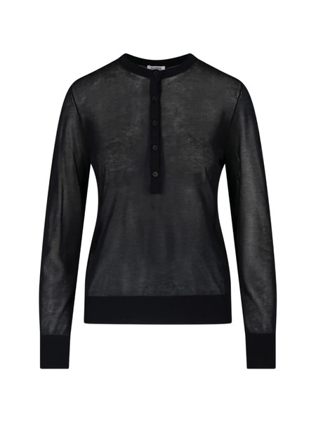  Filippa K T-shirt En Maille De Coton à Effet De Transparence à Manches Longues Et Col Tunisien - Noir 