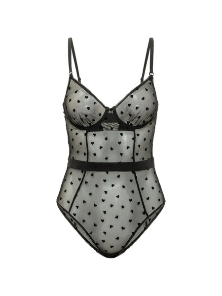  Fiorucci Body En Résille à Cœurs Floqués - Noir 