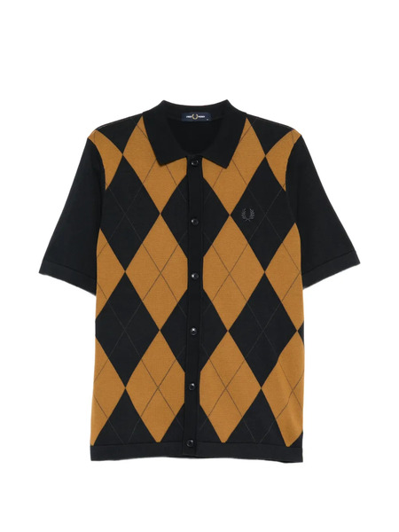  Fred Perry Argyle-pattern Button-up Sweater - Bleu 