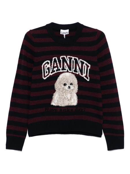  Ganni Pull à Détails Intarsia - Bleu 