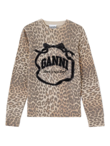  Ganni Pull à Imprimé Léopard - Marron 