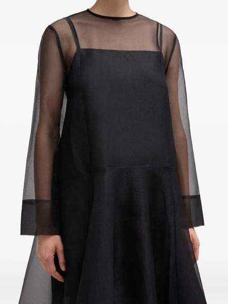  Ganni Robe Longue En Organza à Mancherons - Noir 
