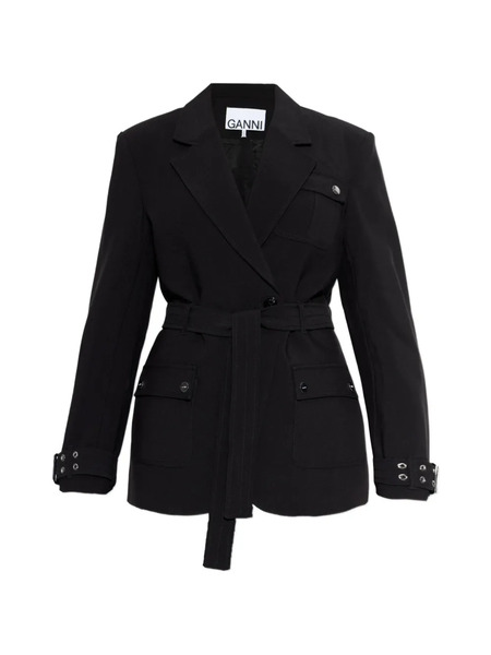  Ganni Veste Ceinturée à Revers Crantés - Noir 