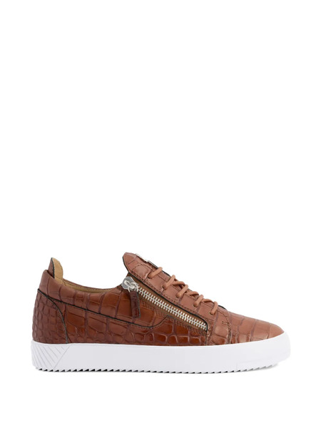  Giuseppe Zanotti Baskets Frankie Zippées En Cuir à Effet Peau De Serpent - Marron 