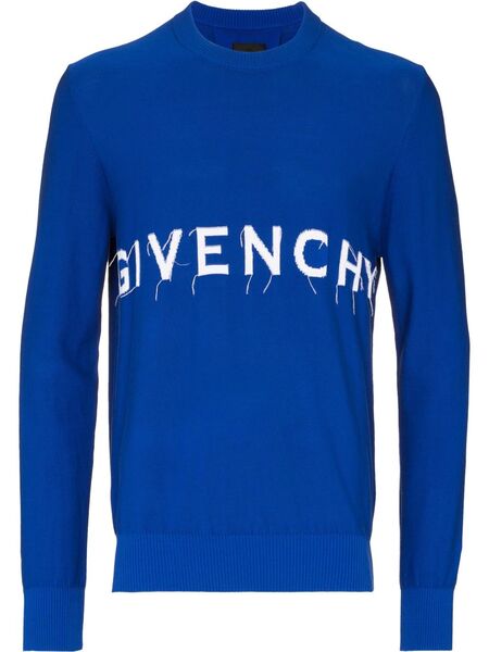  Givenchy Pull En Maille à Logo Intarsia - Bleu 