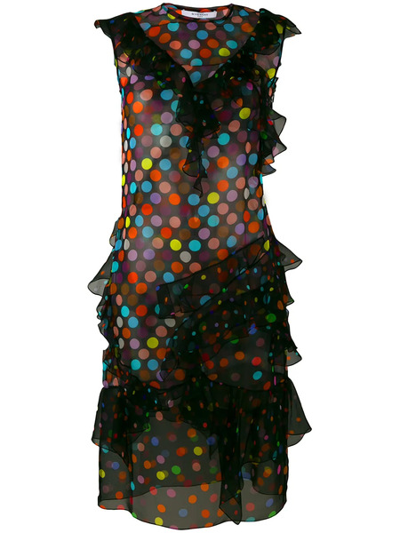  Givenchy Robe à Pois Et Design Volanté - Noir 