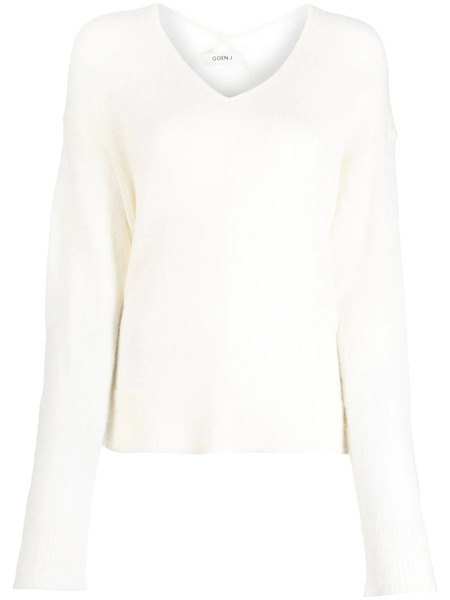  Goen.j Pull En Maille à Col V - Blanc 