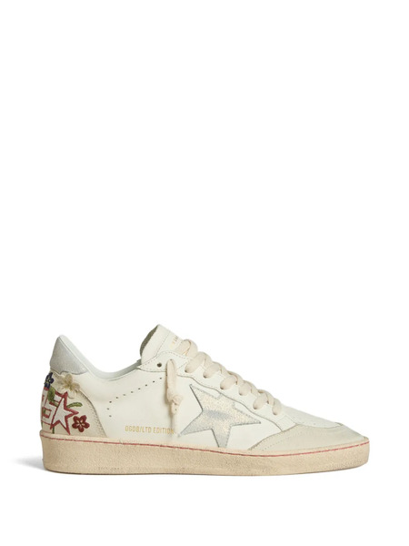  Golden Goose Baskets Ball Star En Cuir Avec étoile En Daim De Platine Et Broderie Florale Multicolore - Tons Neutres 