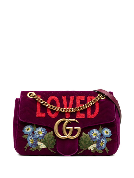  Gucci Pre-owned Grand Sac à Bandoulière Gg Marmont En Velours Matelasse à Broderies (2016-2026) - Violet 