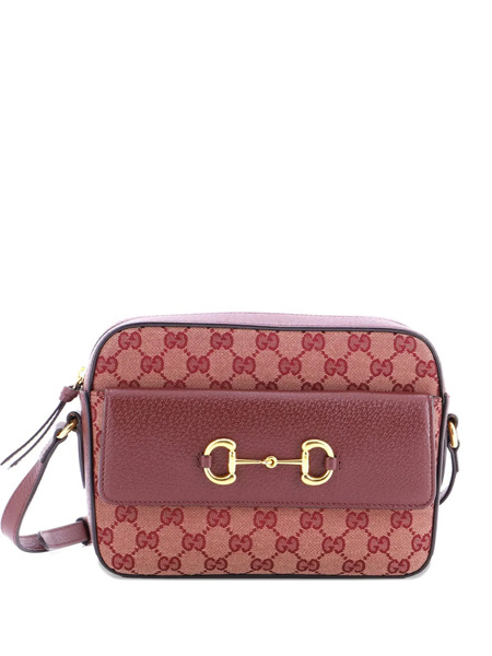  Gucci Pre-owned Horsebit 1955 Flap Pocket Camera Bag Gg Canvas And Leather Small Crossbody Bag - Marron 
