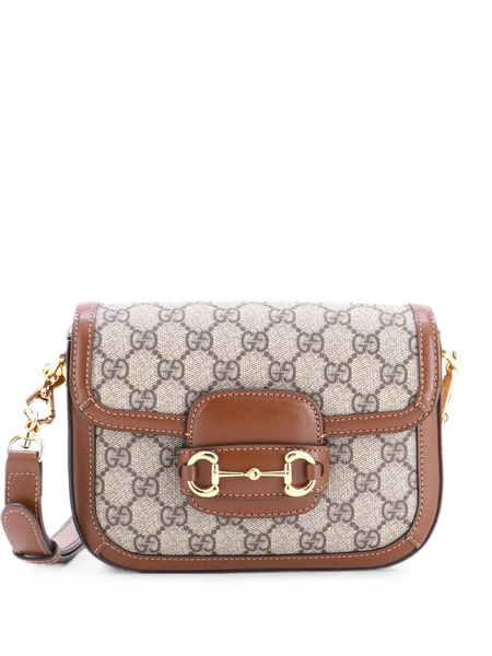  Gucci Pre-owned Horsebit 1955 Shoulder Bag Gg Coated Canvas With Leather Mini Crossbody Bag - Marron 