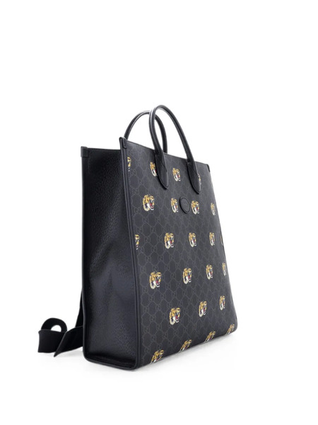  Gucci Pre-owned Interlocking G Patch Web Strap Convertible Printed Gg Coated Canvas Tall Tote Bag - Noir 