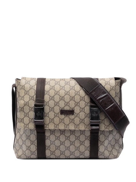  Gucci Pre-owned 2000-2015 Large Gg Supreme Double Buckle Flap Messenger Bag Crossbody Bag - Tons Neutres 