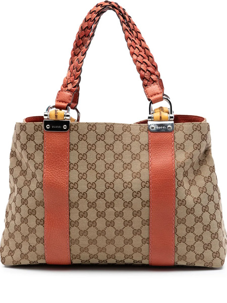  Gucci Pre-owned 2016-2026 Medium Gg Canvas Bamboo Libeccio Tote Bag - Tons Neutres 