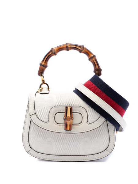  Gucci Pre-owned 2016-2026 Mini Jumbo Gg Canvas 1947 Web Bamboo Top Handle Bag Satchel - Tons Neutres 