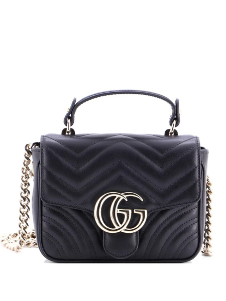  Gucci Pre-owned Mini Sac à Main En Cuir Matelassé à Rabat Et Bride En Chaîne Avec Motifs Gg Marmont - Noir 