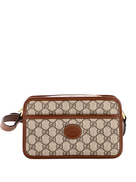  Gucci Pre-owned Mini Sacoche En Toile Enduite à Patch Logo Gg Entrelacés - Marron 
