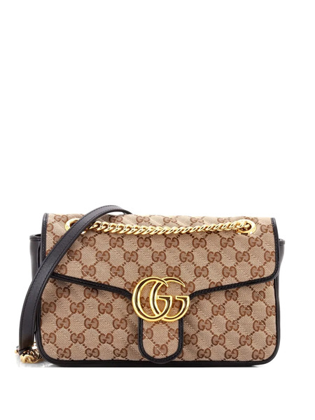  Gucci Pre-owned Petit Sac Porté épaule En Toile Gg Marmont Matelassée Flap Bag Diagonal Et Cuir Médium - Marron 