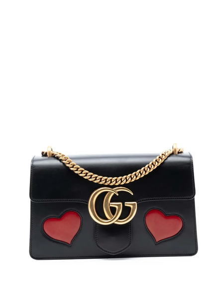  Gucci Pre-owned Sac Porté épaule Malaga Kid Heart Patch Chain Flap En Cuir Gg Marmont Médium (2016-2025) - Noir 
