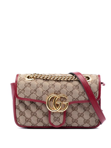  Gucci Pre-owned 2016-2026 Small Gg Marmont Matelasse Diagonal Gg Canvas And Leather Shoulder Bag - Tons Neutres 