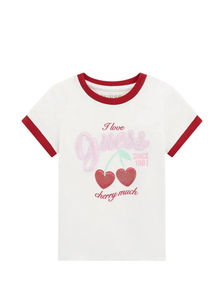  Guess Kids Cherry-embroidered Ringer T-shirt - Blanc 