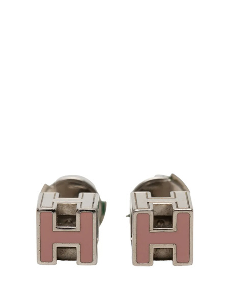  Hermès Pre-owned Boucles D'oreilles Fantaisie Cage D'h En Plaqué Palladium Et émail à Fermoir Papillon (2000-2020) - Rose 