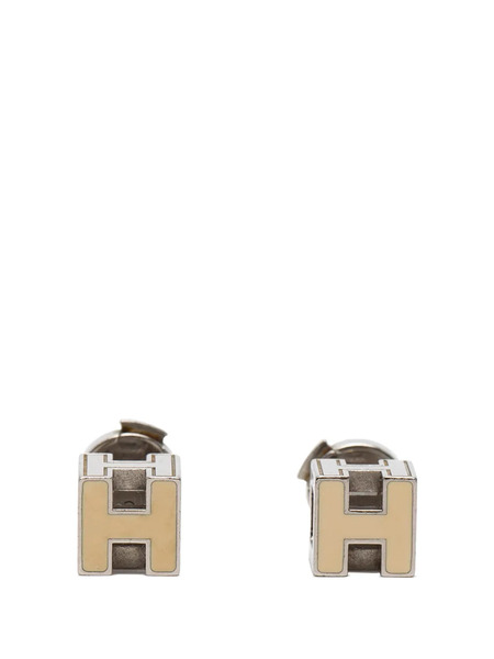  Hermès Pre-owned Boucles D'oreilles Pendantes En Plaqué Palladium Cage Dh Cube à Clip (2000-2025) - Tons Neutres 