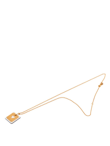  Hermès Pre-owned Collier Fantaisie En Plaqué Or Rose Et Cuir Swift à Petit Pendentif As De Cœur (2021) 