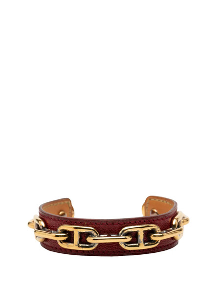  Hermès Pre-owned 1990-2010 Leather And Gold Plated Chaine D Ancre Cuff Bracelet Costume Bracelet - Rouge 
